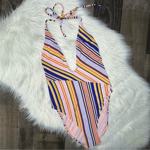 NWOT Bikini Lab Striped One Piece Swimsuit Medium - Picture 1 of 10
